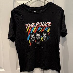 Police Retro Brand Black distressed T-Shirt. Size medium